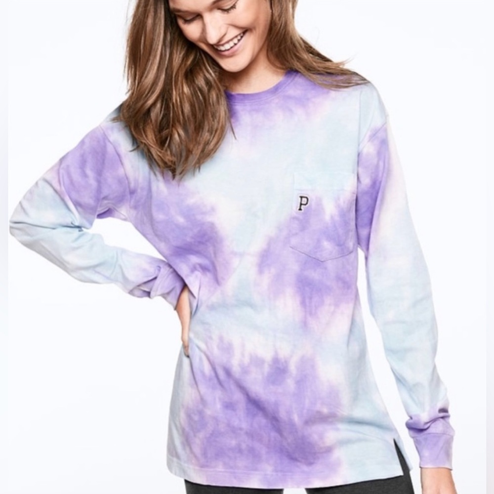 Victoria’s Secret Pink tee PINK tie dye tee long sleeve campus tee purple blue